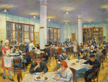 Косолапов Николай Александрович. В рабочей столовой. Холст, масло. 99,3х74. 1931. Удмуртский республиканский музей изобразительных искусств.