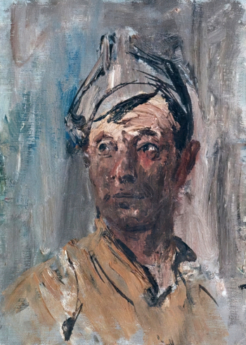 Моисеенко Евсей Евсеевич. Портрет мужчины в будёновке. Холст, масло. 40х29. 1960-е. Научно-исследовательский музей при Российской академии художеств.