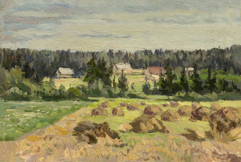 Гусак Григорий Виссарионович. Жаворонки. Гречишное поле. Картон, масло. 18,7х17,6. 1940. Дальневосточный художественный музей.