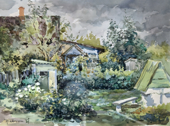 Старчиков Борис Александрович. Жаворонки. Бумага, акварель. 36х48. 1987. Государственный музей обороны Москвы.