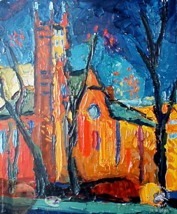 Куценко Алексей Петрович. Красный дом в Вознесенском переулке. Холст, масло. Авторское собрание.