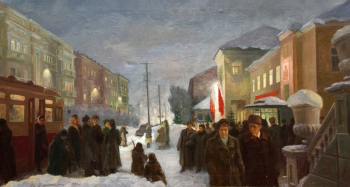 Козьмин Владимир Манасьевич. На выборы. Холст, масло. 59х109. 1952. Национальный музей Республики Марий Эл имени Тимофея Евсеева.