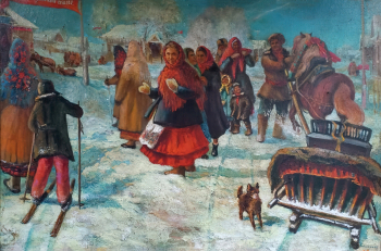 Питеркин Васиян Евстафьевич. На выборах в деревне. Холст, масло. 81х120. 1965. Краеведческий музей (Канаш).