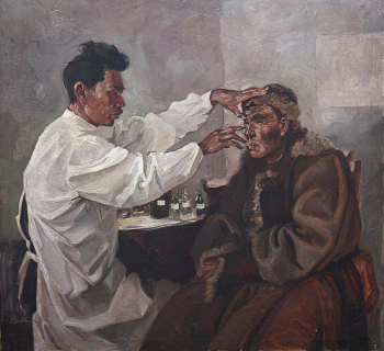 Костин Вячеслав Николаевич. На приёме у врача. Холст, масло. 118х128. 1978. Национальный музей Республики Алтай имени А.В.Анохина.