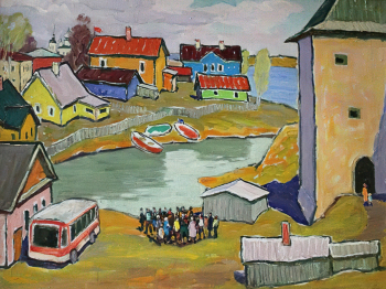Годлевский Иван Иванович. Старая Ладога. Экскурсия. Холст, масло. 60х80. 1981. Сосновоборский художественный музей современного искусства.