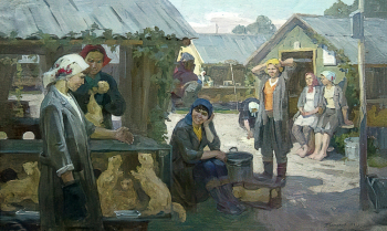 Семёнов Пётр Садофьевич. Кизнерские звероводы. Холст, масло. 72х121. 1982. Удмуртский республиканский музей изобразительных искусств.