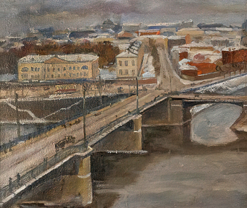 Писарев Алексей Иванович. Устьинский мост. Холст на картоне, масло. 50х59,5. 1934. Музейное объединение `Музей Москвы`.