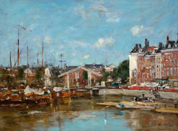 Эжен Буден. Порт Лёвехейвен в Роттердаме. Доска, масло. 24х32,5. 1876-1880. Музей Бойманса - ван Бёнингена.