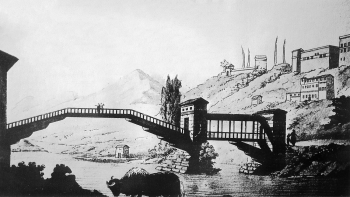 Сэмюэл Дэвис. Мост `Wangdue Zam`. Бумага, тушь. 1783. Королевское азиатское общество Великобритании и Ирландии.