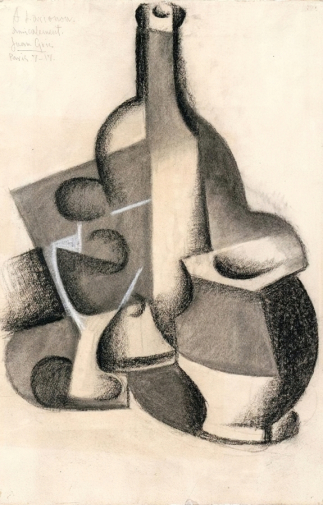 Хуан Грис. Натюрморт с бутылкой. Бумага, мел, уголь. 48х31. 1916-1917. Государственный музей изобразительных искусств имени А.С.Пушкина.