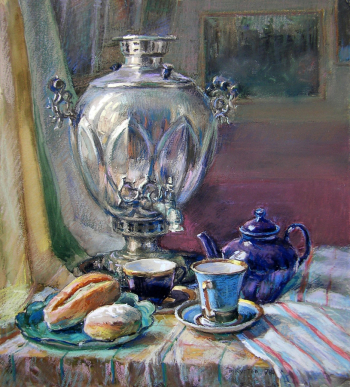 Кустов Борис Петрович. Белый самовар. Бумага, пастель. 44х39,5. 1981. Вичугский городской художественный музей.