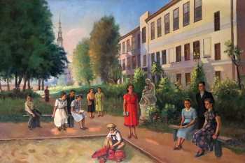 Кустов Борис Петрович. На кинешемском бульваре. Холст, масло. 133х200. 1950-е. Кинешемский художественно-исторический музей.