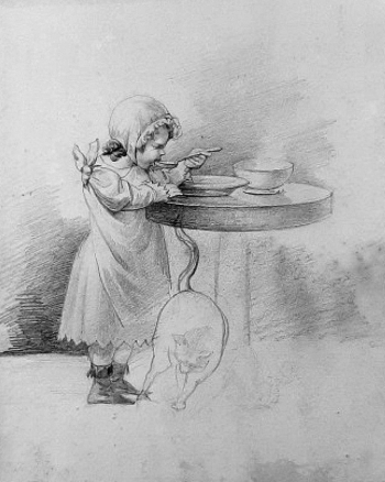 Штернберг Василий Иванович. Девочка обедает. Бумага, карандаш. 16х13. 1835-1845. Кологривский краеведческий музей имени Г.А.Ладыженского.