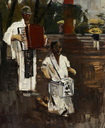 Тулин Юрий Нилович. Солдаты-калеки. Холст, масло. 60х50. 1961. Приморская государственная картинная галерея.