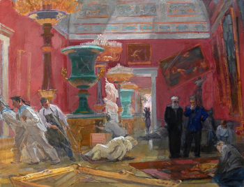 Рончевская Людмила Алексеевна. Эвакуация Эрмитажа. Лето 1941 года. Холст, масло. 77х100. 1964. Городской музей (Ангарск).