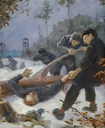 Горелов Ростислав Гаврилович. Несчастье. Холст, масло. 50х40. 1990-е. Государственный центральный музей современной истории России.
