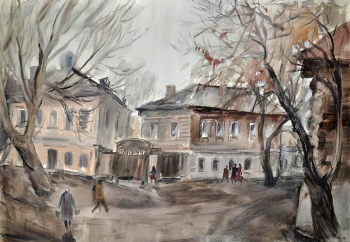 Ключевская Елизавета Дмитриевна. Старая семипалатинская улица. Бумага, акварель. 50х72. 1984-1985. Литературно-мемориальный музей Ф.М.Достоевского.
