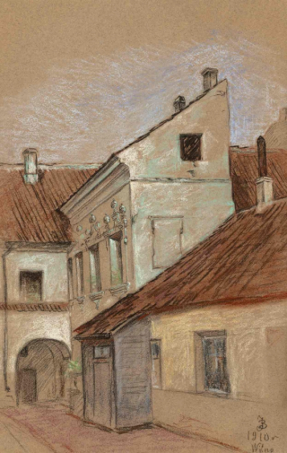 Юзеф Балзукевич. Вильна, Замковая улица. Бумага, пастель. 1910. Литовский национальный художественный музей.