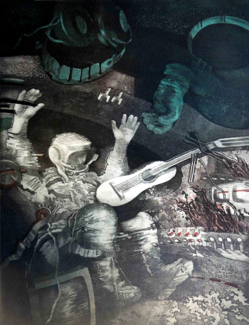 Заровный Сергей Павлович. Невесомость. Бумага, акватинта. 81х64,3. 1986. Мордовский республиканский музей изобразительных искусств имени С.Д.Эрьзи.
