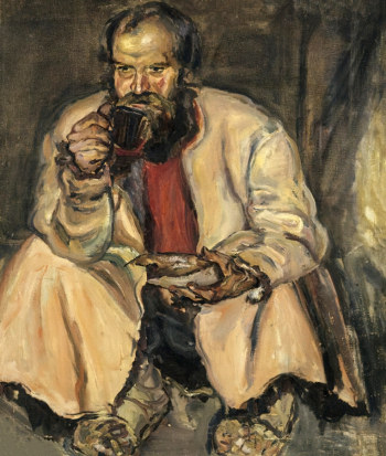 Чирков Антон Николаевич. Крестьянин с кружкой. Холст, масло. 97х80. 1933. Государственный историко-художественный музей `Новый Иерусалим`.