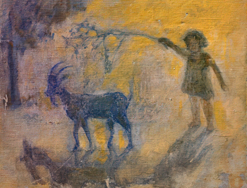 Кабищер-Якерсон Елена Аркадьевна. Девочка с козой. Холст, масло. 34,7х45. 20 век. Государственный Русский музей.