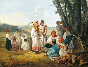 Плахов Лавр Кузьмич. Отдых на сенокосе. Холст, масло. 1840-е. Государственный музей искусств Узбекистана.