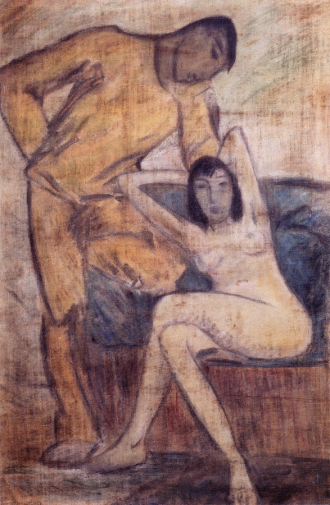 Отто Мюллер. Пара. Мешковина, темпера. 160х105. 1914. Частное собрание.