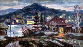 Меос Владислав Эдуардович. Огни Белорецка. Картон, масло. 35х50. 1989. Белорецкая картинная галерея.