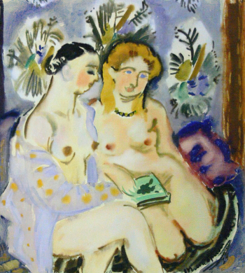 Маврина (Лебедева) Татьяна Алексеевна. Обнажённые на диване. Бумага, акварель. 48,7х44. 1934-1940. Государственный музей изобразительных искусств имени А.С.Пушкина.
