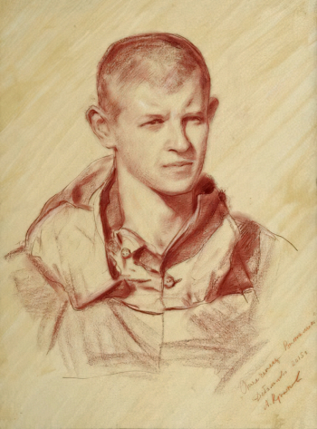 Крюков Алексей Александрович. Ополченец Виталик. Дебальцево. Бумага, сангина, акварель. 77,5х56. 2015. Государственный Владимиро-Суздальский историко-архитектурный и художественный музей-заповедник.