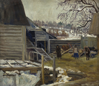 Покровский Александр Михайлович. На мельнице зимой. Холст, масло. 59х68. 20 век. Калужский музей изобразительных искусств.