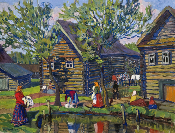 Покровский Александр Михайлович. У пруда. Северная деревня. Холст, темпера. 64,5х84,5. 1912. Рязанский государственный областной художественный музей имени И.П.Пожалостина.