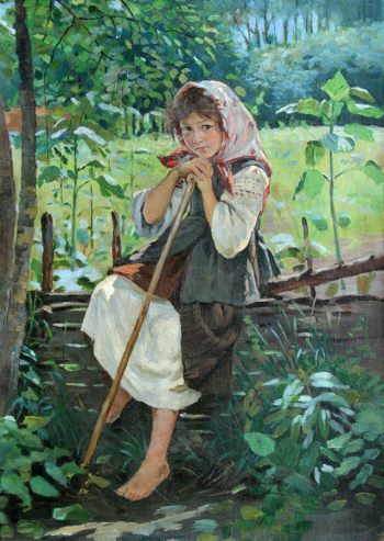 Трутовский Константин Александрович. Крестьянская девочка. Холст, масло. 49х35. 19 век. Омский областной музей изобразительных искусств имени М.А.Врубеля.