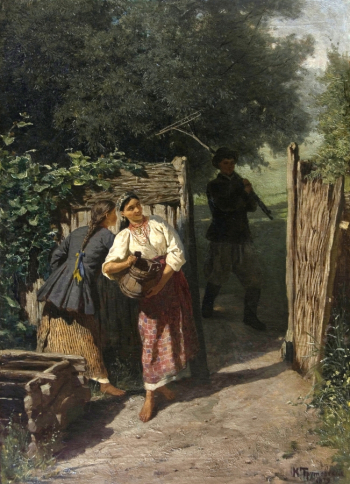 Трутовский Константин Александрович. У плетня. Холст, масло. 89х65. 1879. Тамбовская областная картинная галерея.