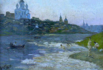 Гнездич-Гнездилов Дмитрий Иванович. Вид Ельца. Картон, масло. 24х36. 1923. Елецкий городской краеведческий музей.