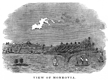 Неизвестный художник. Вид Монровии. Иллюстрация. Гравюра. 1840-1850. Библиотека Шеридана (Балтимор).