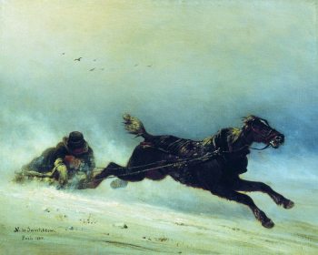 Сверчков Николай Егорович. Волки нагоняют. Холст, масло. 1864. Витебский художественный музей.