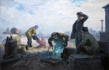 Жарский Василий Алексеевич. Затон Симониха. Холст, масло. 81,5х124,5. 1960-е. Удмуртский республиканский музей изобразительных искусств.