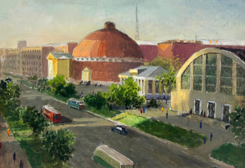 Жарский Василий Алексеевич. Ижевск в 60-е годы. Картон, масло. 34х50. 1960-е. Удмуртский республиканский музей изобразительных искусств.