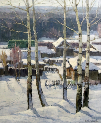 Жарский Василий Алексеевич. Полустанок. Холст, масло. 90х69. 1950-е. Удмуртский республиканский музей изобразительных искусств.