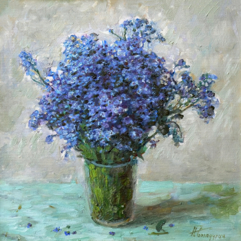 Болодурин Николай Алексеевич. Незабудки. Картон, масло. 39х40. 1991. Оренбургский областной музей изобразительных искусств.