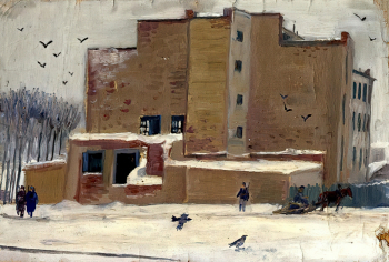 Титов Ярослав Викторович. Школа в Лодейном Поле. Этюд. Картон, масло. 20,7х30,5. 1944. Музейное агентство (Санкт-Петербург).