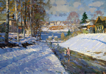 Шевелёв Александр Викторович. Весна. Тутаев. Спуск к Волге. Холст, масло. 44х63. 2017. Частное собрание, Москва.