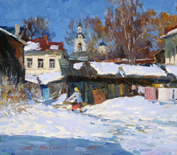 Шевелёв Александр Викторович. Ростовский дворик. Март. Оргалит, масло. 30,5х34,7. 2012. Собственность автора.