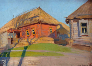 Холявин Николай Фёдорович. Красная изба. Холст на картоне, масло. 40х53. 1911. Курская государственная картинная галерея имени А.А.Дейнеки.