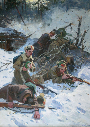 Бабков Сергей Фёдорович. Заслон. Холст, масло. 195х142. 1980. Забайкальский краевой художественный музей.