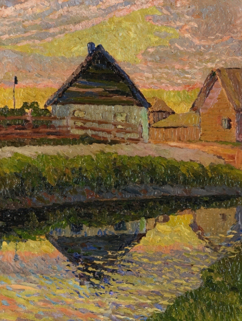 Моисеенко Александр Петрович. Этюд. Окраина Минусинска. Картон, масло. 42,2х32. 20 век. Новосибирский государственный художественный музей.