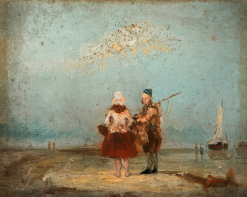 Джеймс Энсор. Рыбацкая пара. Доска, масло. 10,5х13. 1873-1875. Художественный музей на море.