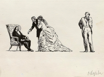 Верейский Орест Георгиевич. У графини Лидии Ивановны. Медиум Ландау. Бумага, тушь, перо, белила. 17,1х20,9. 1979-1981. Государственный музей Л.Н.Толстого.