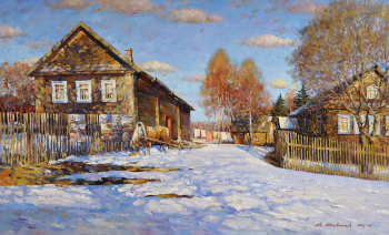 Шевелёв Александр Викторович. Март в Каменке. Холст, масло. 56х90,8. 2008. Частное собрание, Омск.